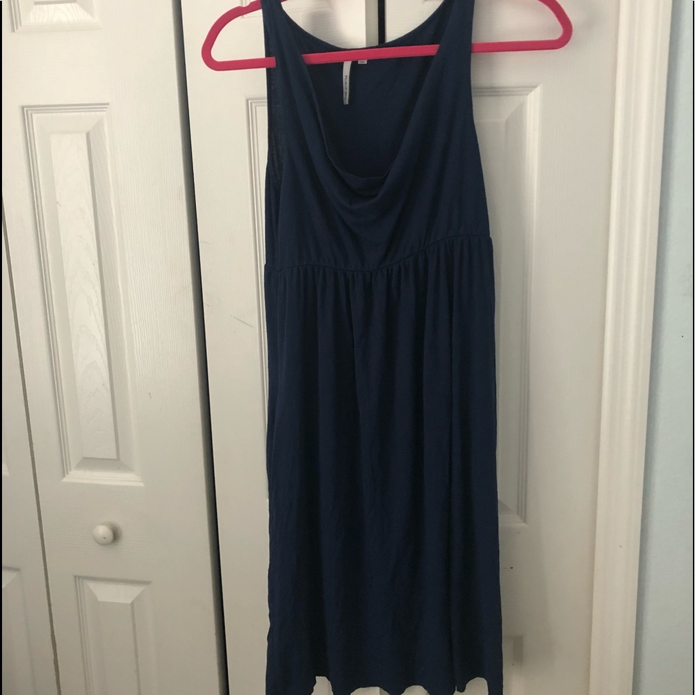 Navy blue sleeveless dress with scoop neck